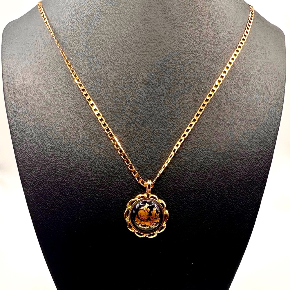 Vintage Signed Limoges Frances Cobalt Love Cameo Pendant Gold Plated Necklace